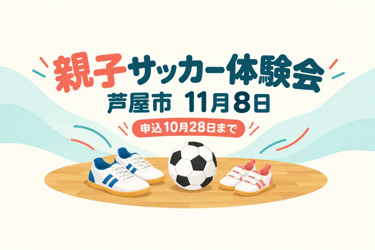 芦屋市の親子サッカー体験会の日程と申込締切を示すイラスト