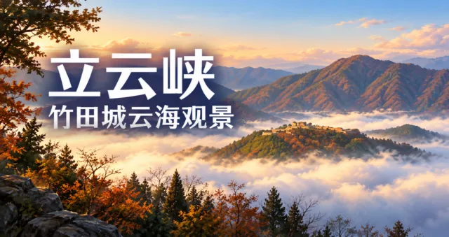 立云峡与竹田城云海观景示意插画