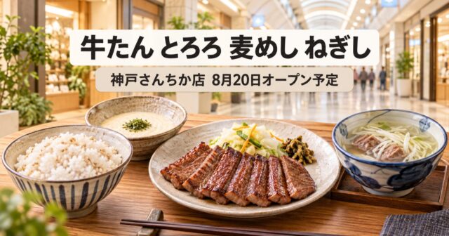 牛たんねぎし神戸さんちか店は8月20日オープン予定｜場所・電話・営業時間のアイキャッチ