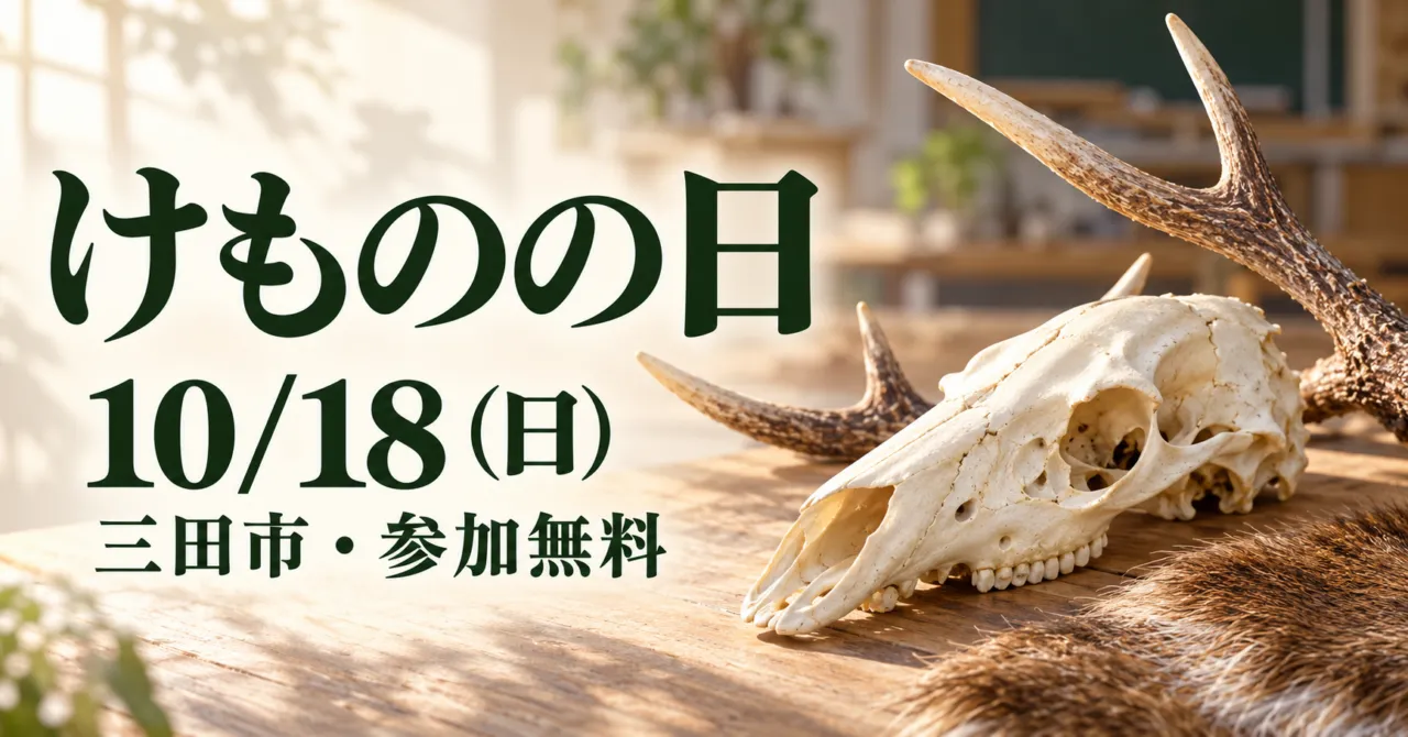 三田市けものの日、10月18日・参加無料。骨と角の実写をモチーフにした生成イメージ