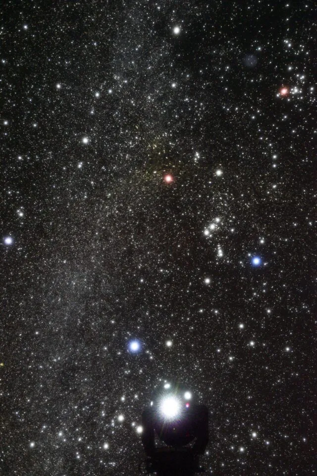 伊丹市立こども文化科学館が公開するメガスターの冬の星空写真。細かな星々と明るい星を投影。
