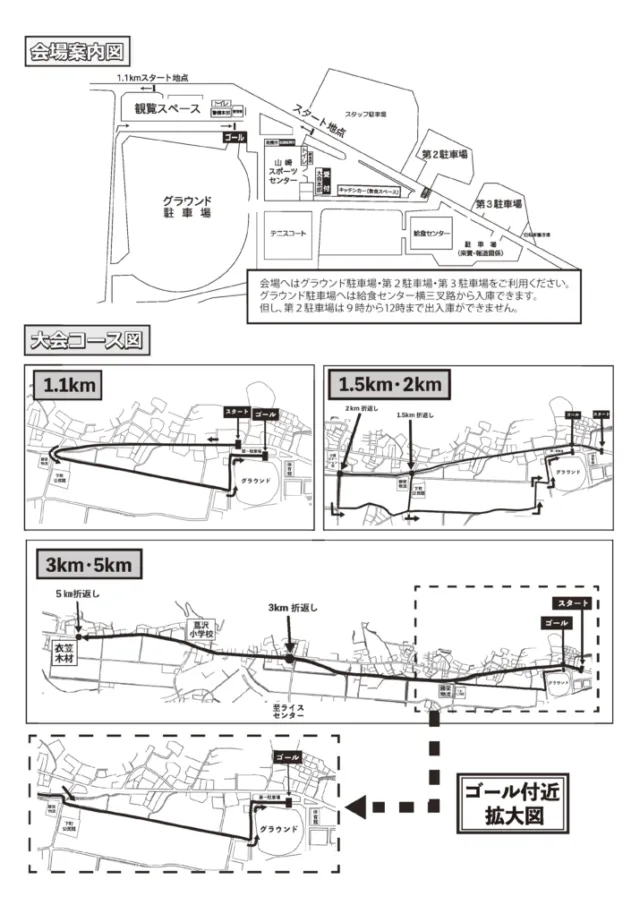 第20回宍粟市ロードレース大会のコースと駐車場案内図