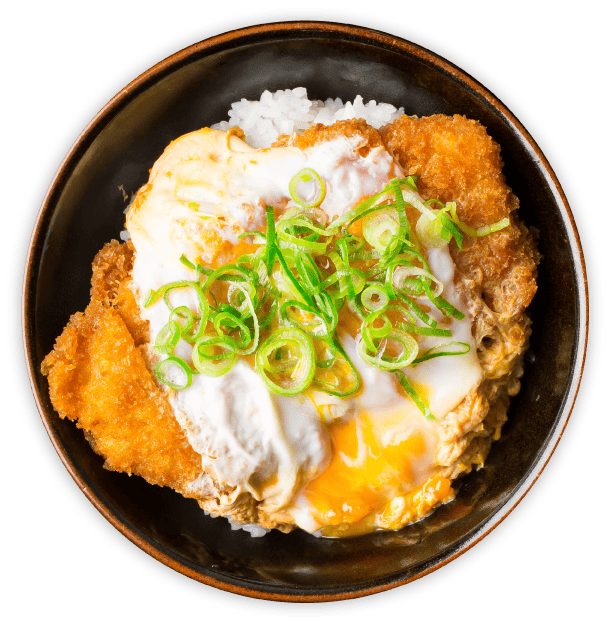 吉兵衛公式の玉子とじかつ丼。カツと玉子に青ねぎがのる