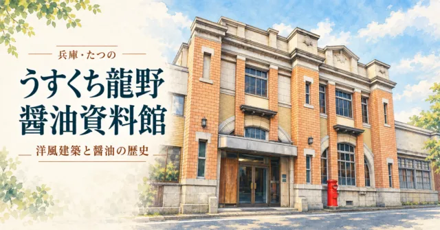 うすくち龍野醤油資料館の実際のレンガ造り風の洋風本館をモチーフにした案内イラスト