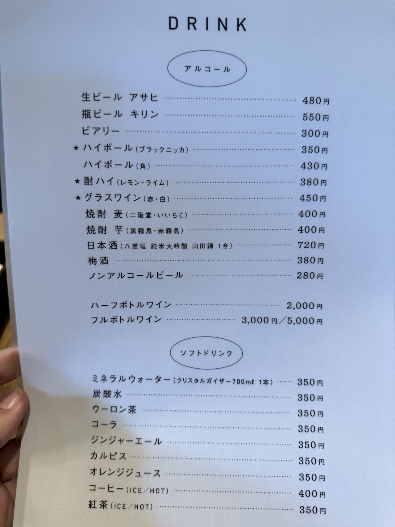 パスタと気まぐれ料理 いちわのドリンクメニュー
