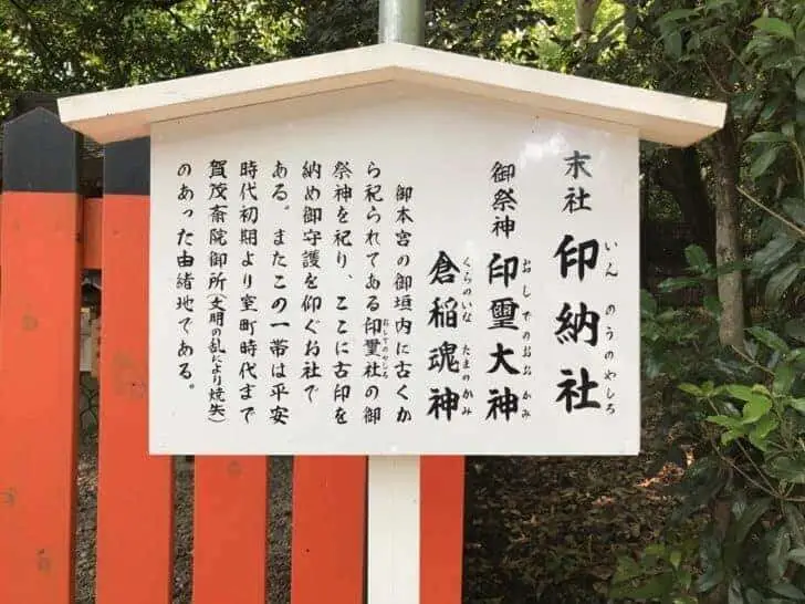 下鴨神社の印納社案内板